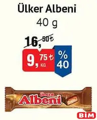 ÜLKER ALBENİ ÇİKOLATA 40 G fiyat ve kampanya bilgisi